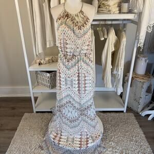 Maurices women's size medium cream maxi dress, ladder back, elastic waist #2540